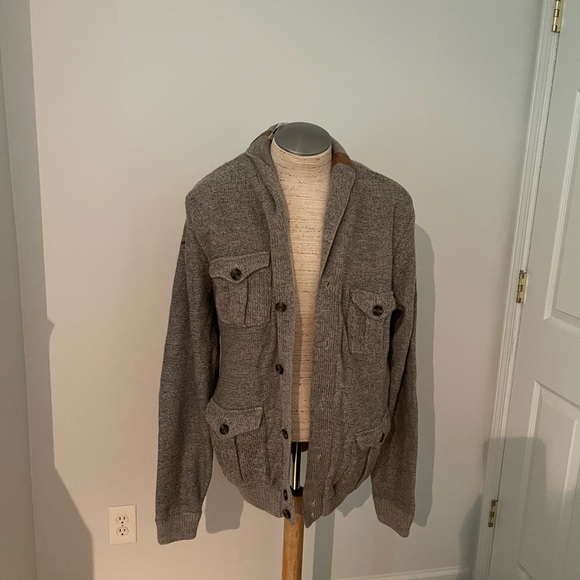 Jeans By Buffalo Knit Cardigan Sweater Sherpa Lined Pockets Elbow Patches